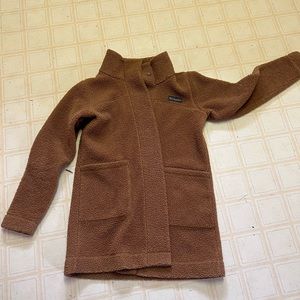 Columbia panorama long Sherpa jacket in brown (elk). Size large